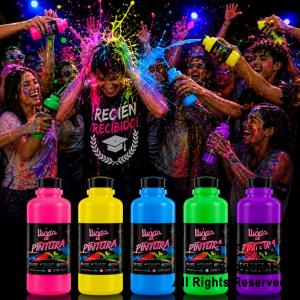 LLUVIA DE PINTURAS NEON COLORES SURTIDOS ( PACK 6 BOTELLITAS DE 250cc c/u.)